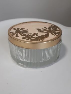 *3 for $20 deal* Vintage Avon Glass Trinket Box with Gold Floral Lid